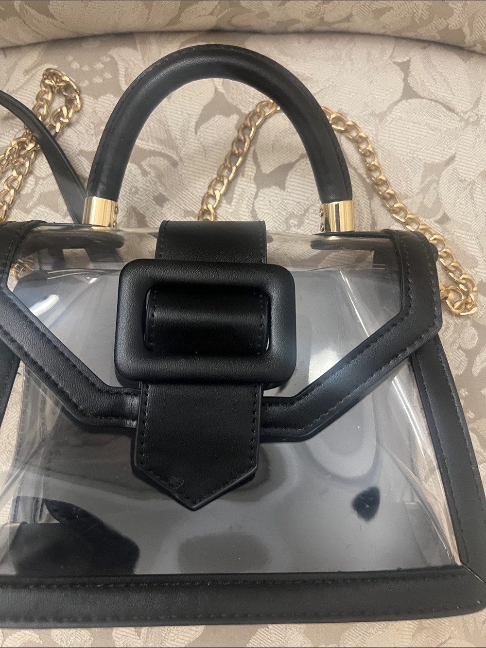 MMS Design Studio Black Clear Mini Handbag with Gold Chain